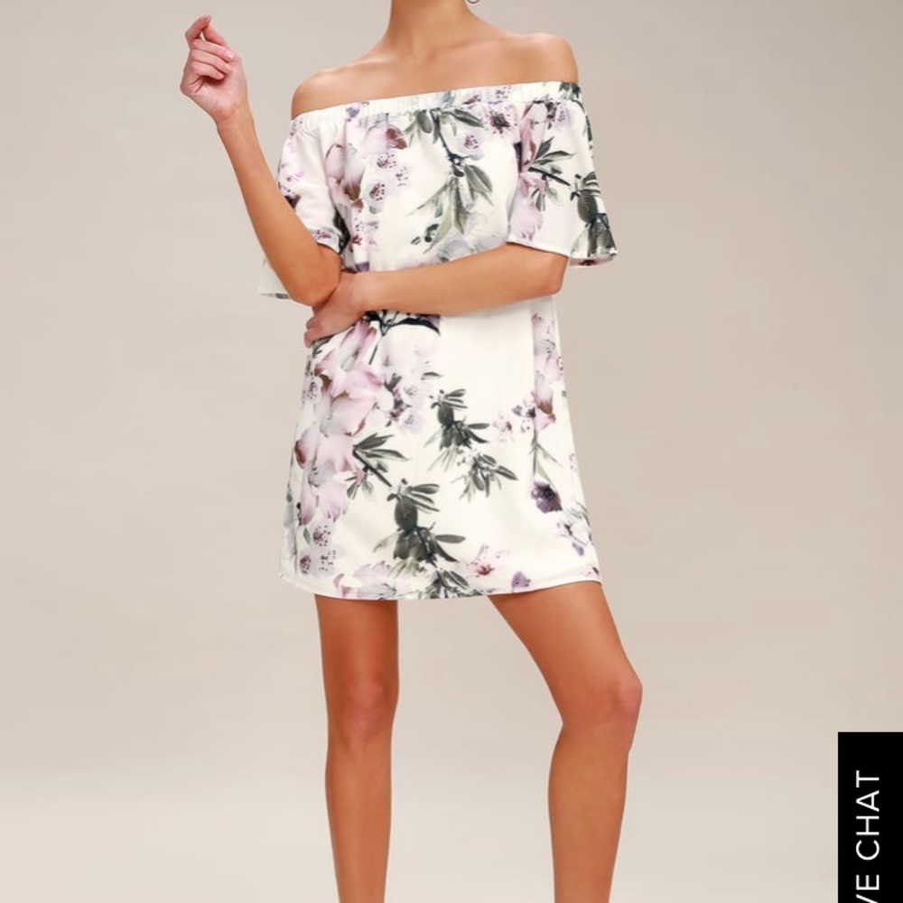 White floral off the shoulder dress- worn once!